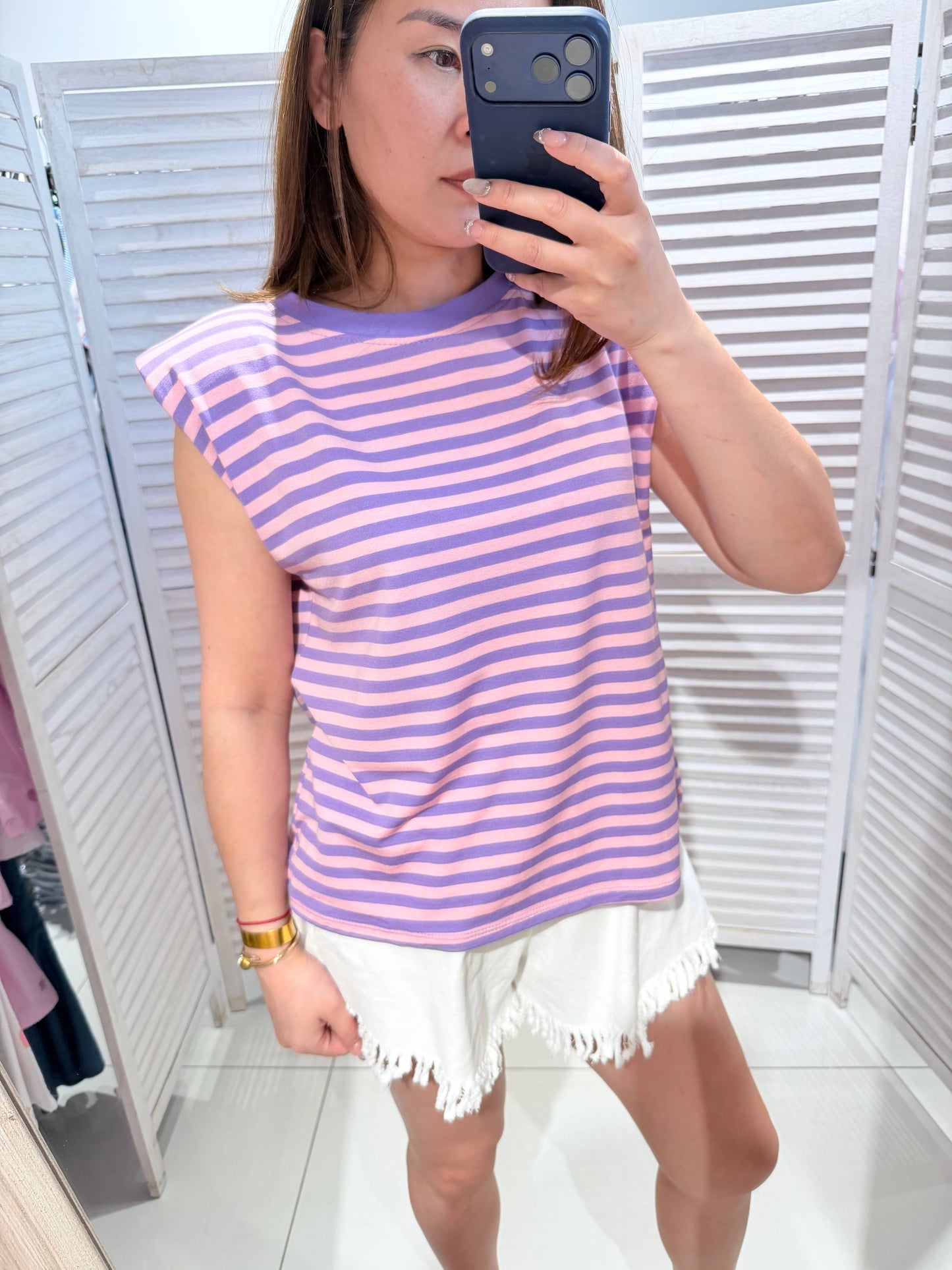 T-shirt rayé à manches courtes: Lilas / TU