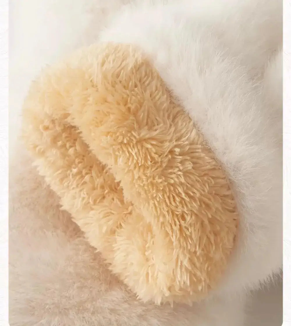 ST-3025 Gant mitaine en fausse fourrure synthétique uni: Beige
