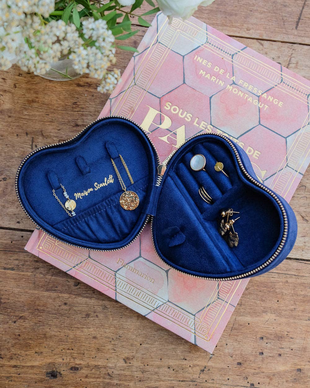 Boîte à bijoux de voyage Céleste en velours Bleu marine - DupontDupont