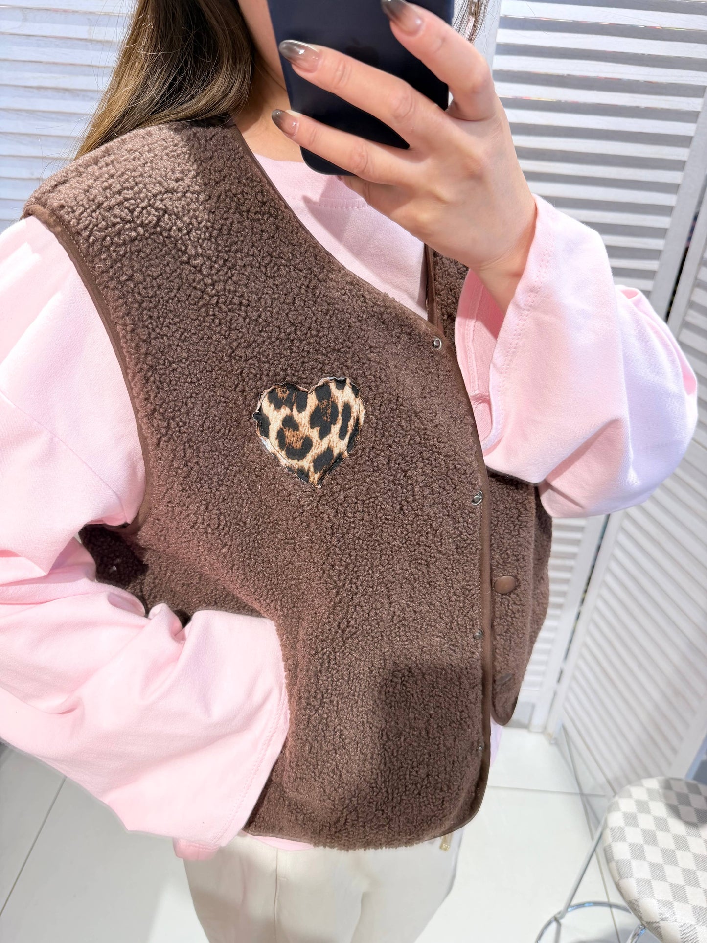 Gilet imprimé cœur: Marron Foncé / TU
