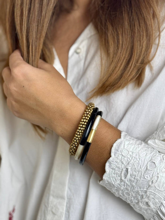 Jonc laqué en corne de buffle Multicolore Noir Doré