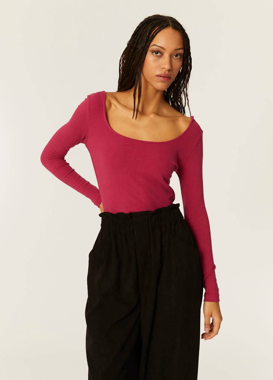 TOP COL ROND CERISE