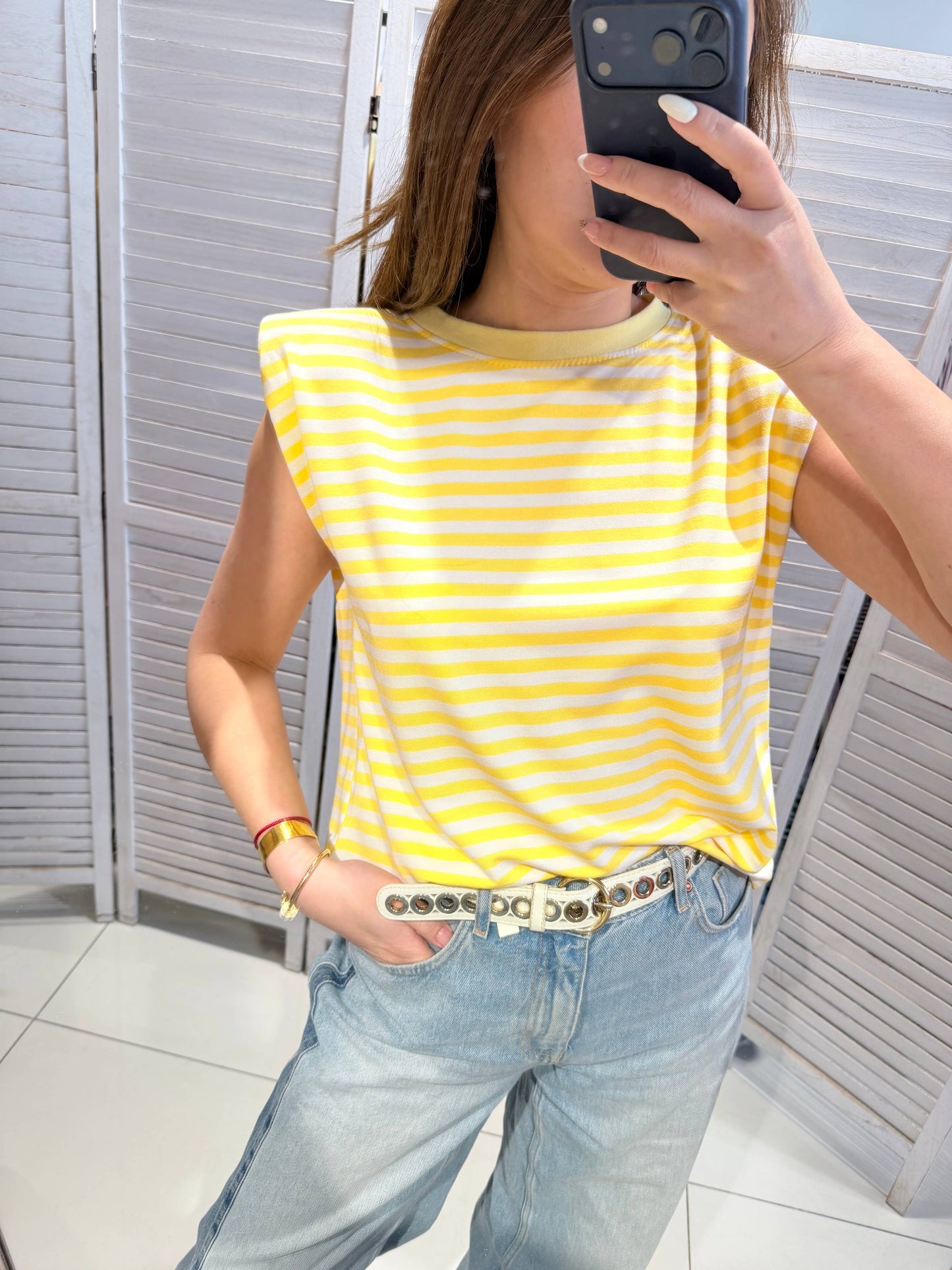 T-shirt rayé: Jaune / TU