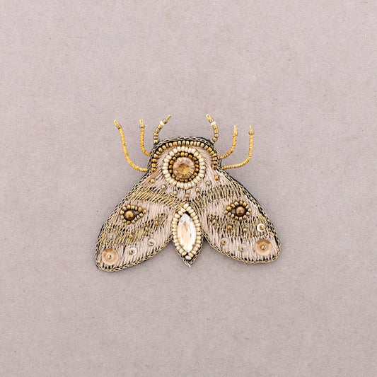 Broche Insecte Brodé Paillettes: Beige