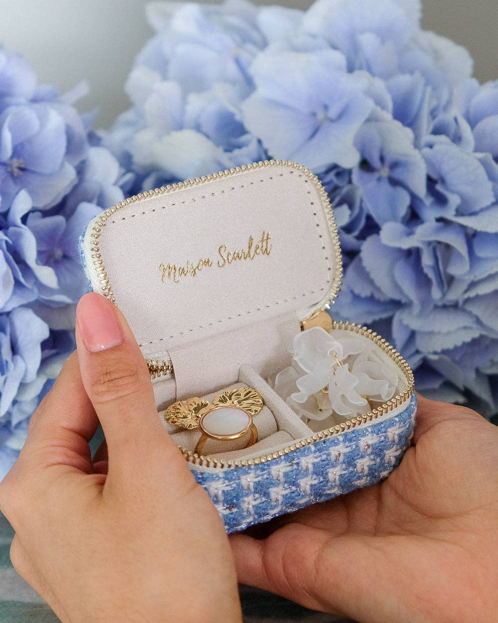 Mini boîte à bijoux de voyage Marie en pied de poule Mauve - DupontDupont