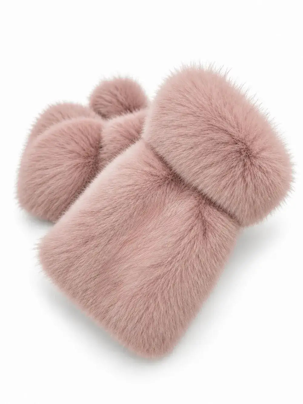 ST-3025 Gant mitaine en fausse fourrure synthétique uni: Beige