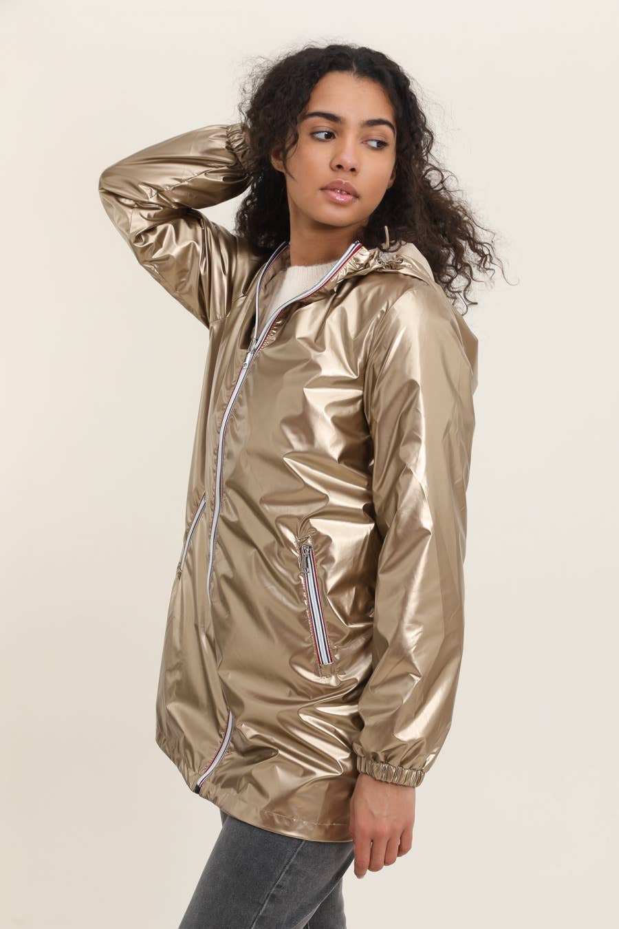 Veste imperméable réversible longue à capuche: Blanc