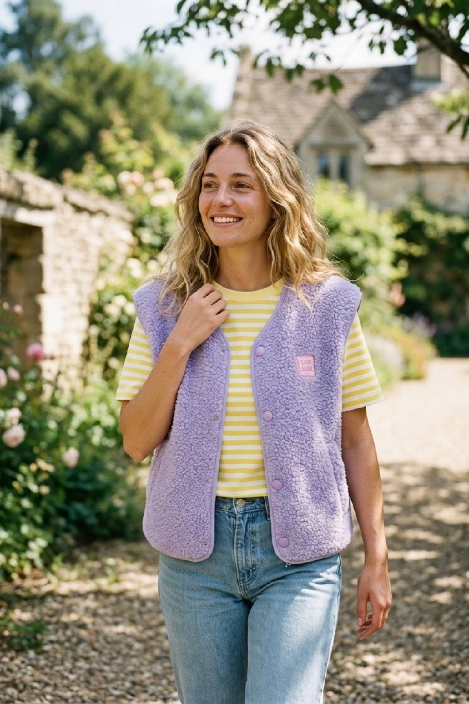 Gilet mouton à boutons: Lilas / Taille unique - DupontDupont