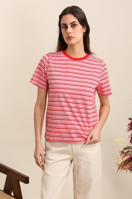 31981 T-SHIRT RAYÉ: Rouge / 6 PIECES: 3S 2M 1L