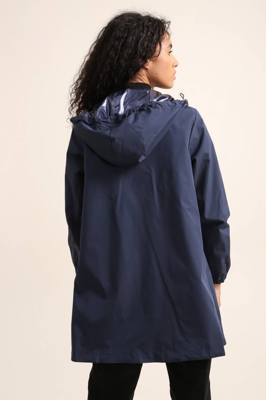 Veste imperméable réversible longue à capuche: Bleu jean