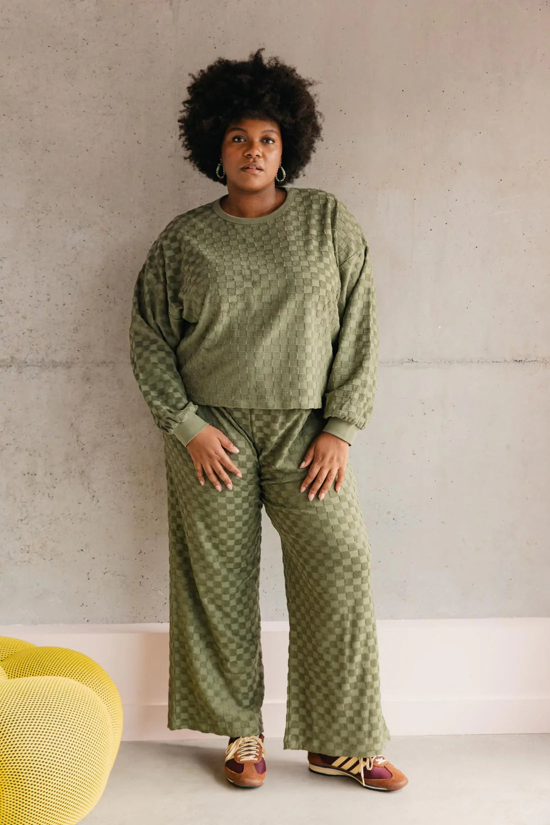 Sweat Éponge Damier - Kaki
