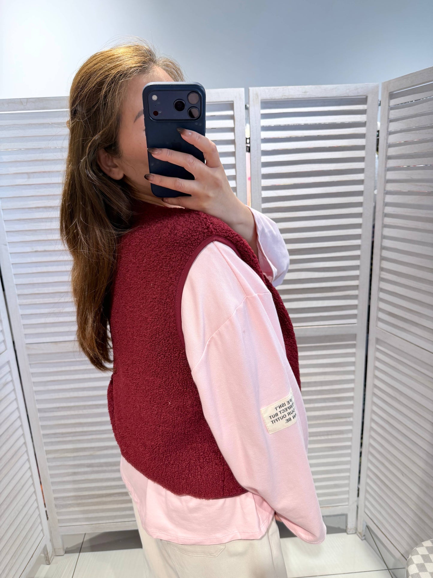 Gilet aspect polaire avec cœur imprimé: Bordeaux / TU