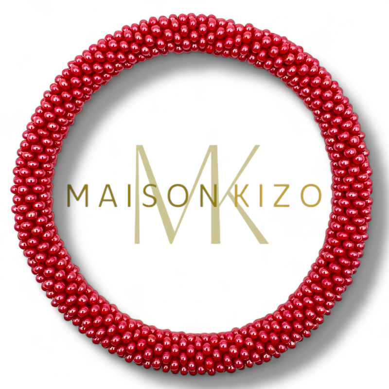 Bracelet népalais Rouge framboise cuivré B49