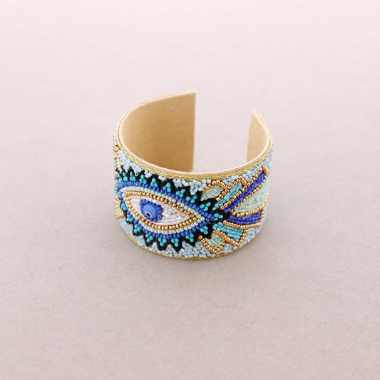 Manchette perles Beige