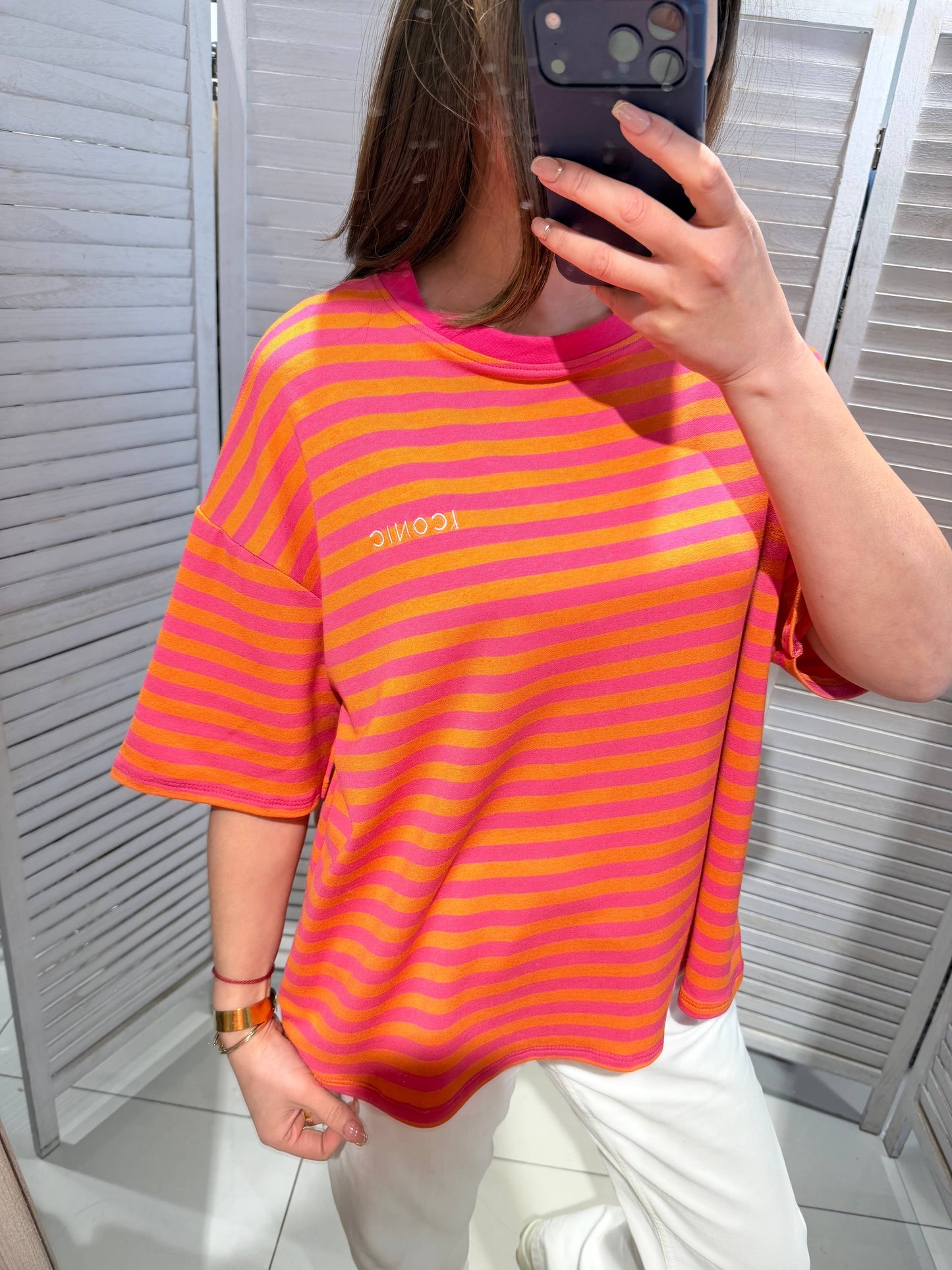 T-shirt à rayures larges: Fuchsia / Taille unique