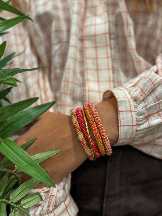 Bracelet népalais Rouge framboise cuivré B49