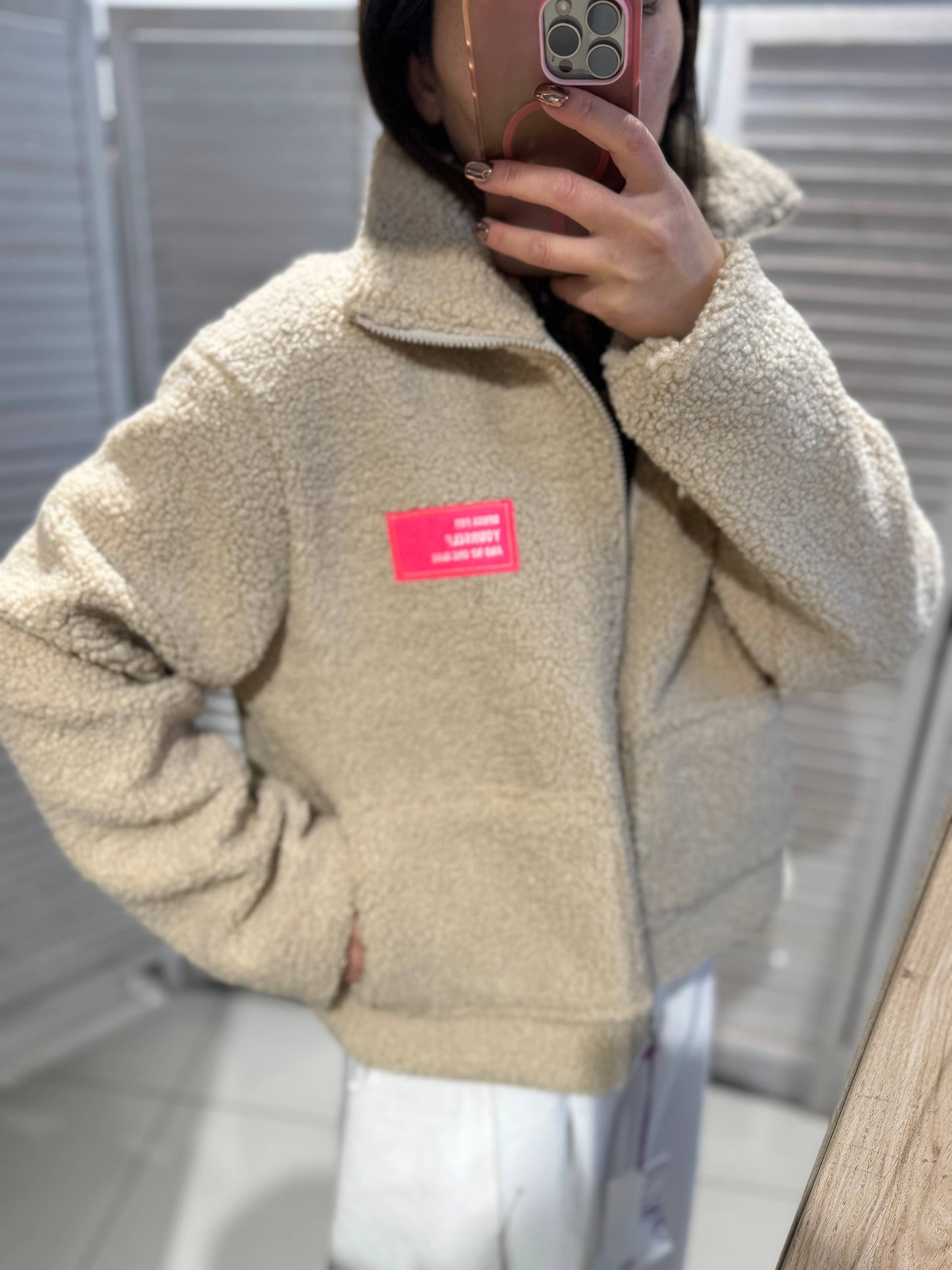 Veste en sherpa à zip: Beige / Taille unique