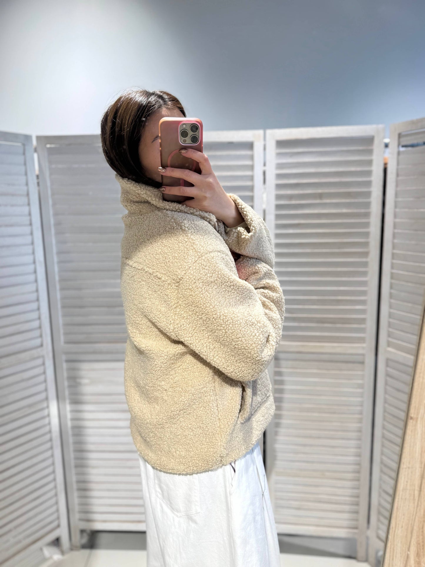 Veste en sherpa à zip: Beige / Taille unique