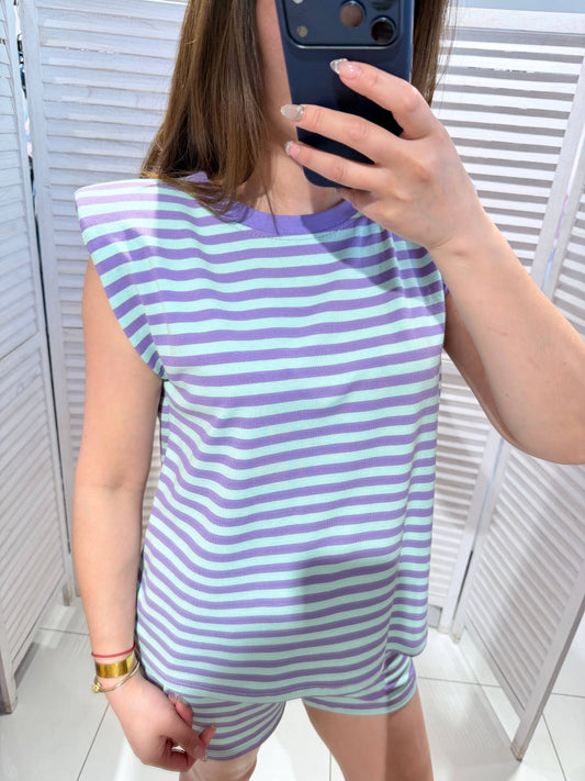 T-shirt rayé à manches courtes: Turquoise / TU