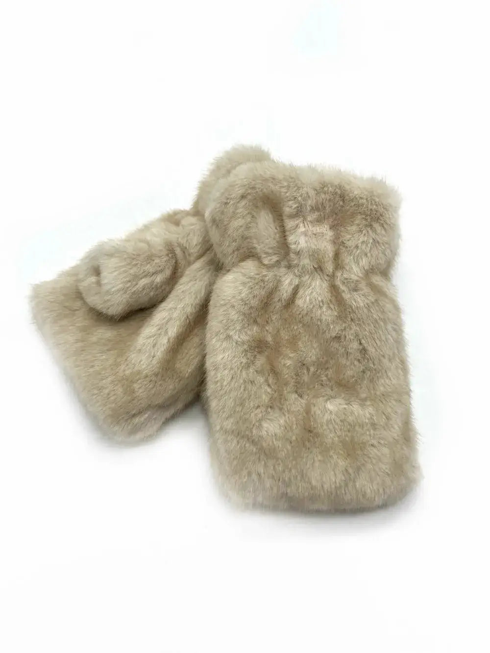 ST-3025 Gant mitaine en fausse fourrure synthétique uni: Beige