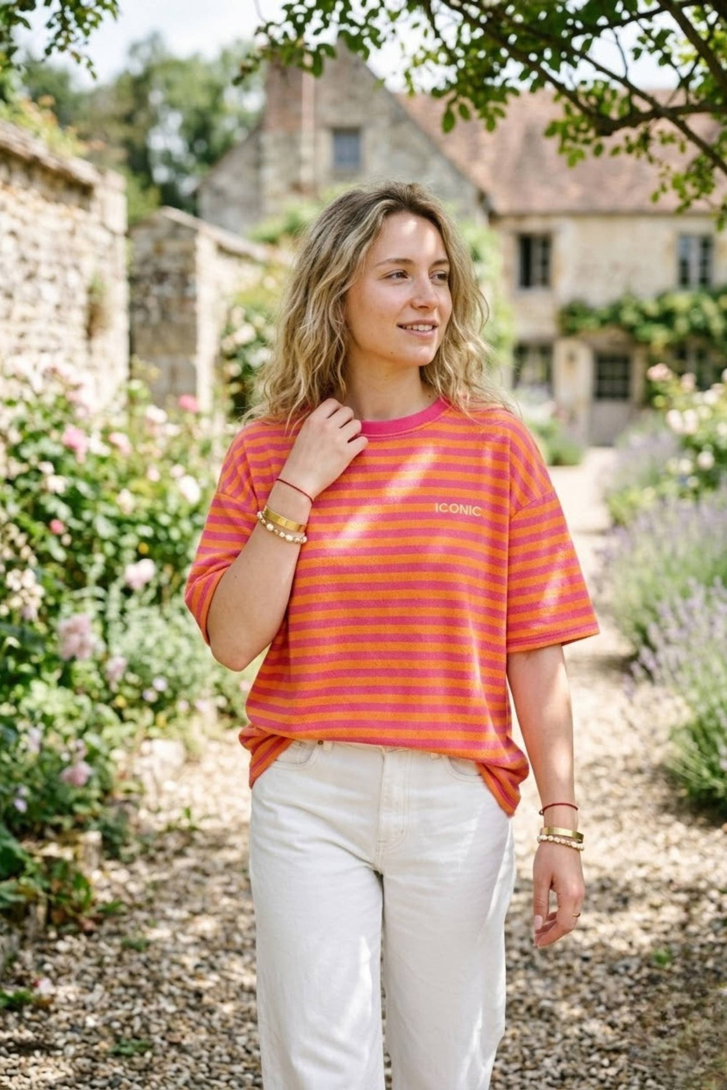 T-shirt à rayures larges: Fuchsia / Taille unique