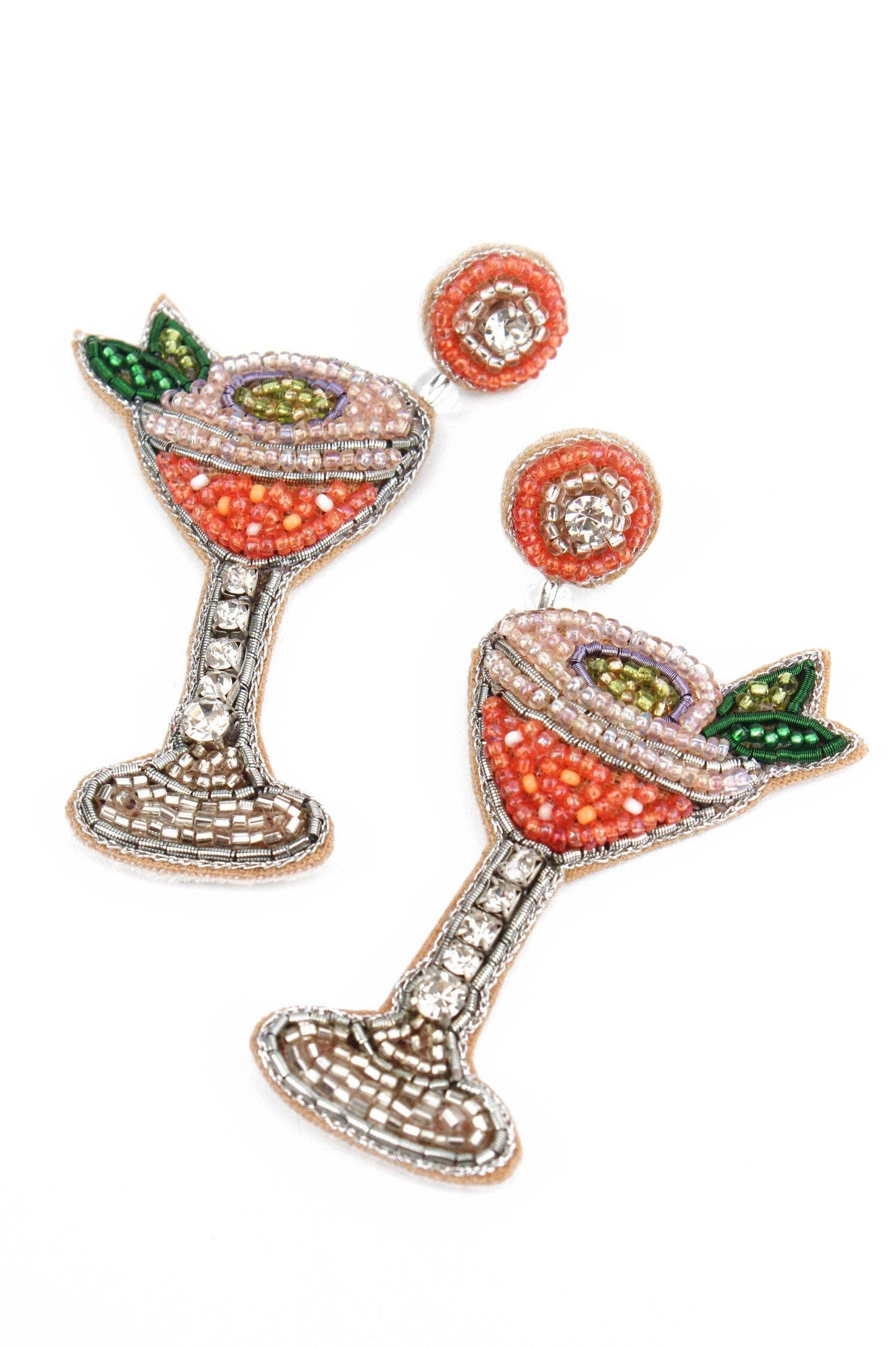 Boucles d'oreilles perlées cocktail martini fruit de la passion