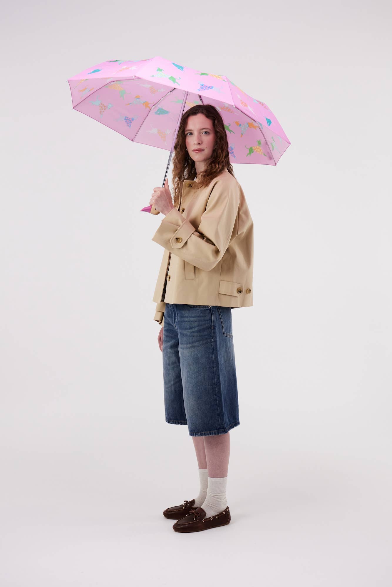 Parapluies tête de canard avec motif chiens, bleu et rose
