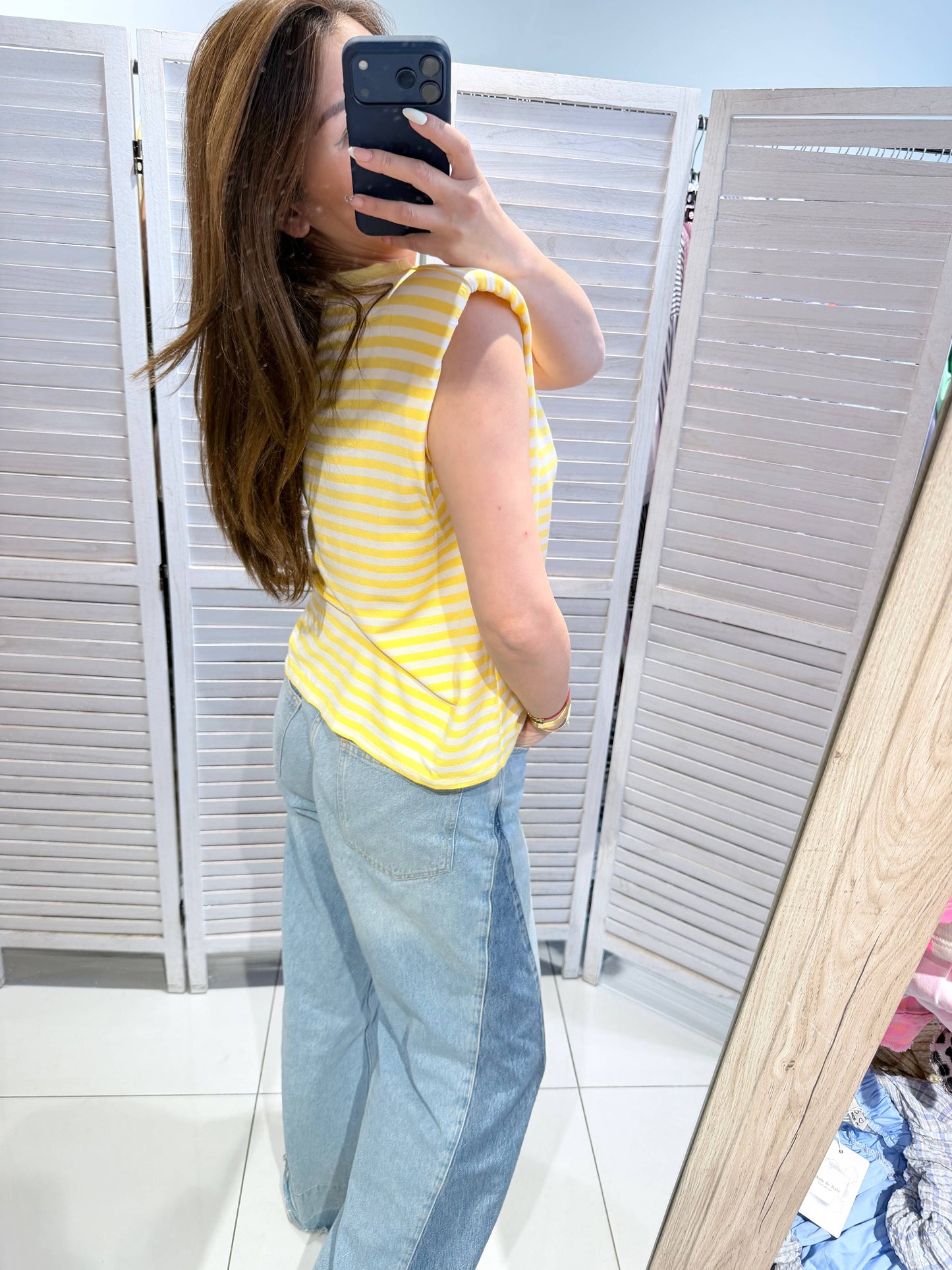 T-shirt rayé: Jaune / TU