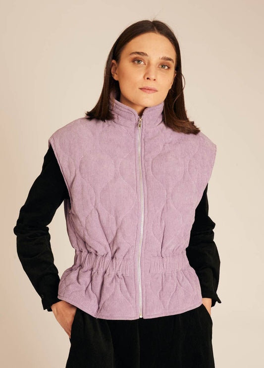 GILET EN VELOURS CÔTELÉ LILAS