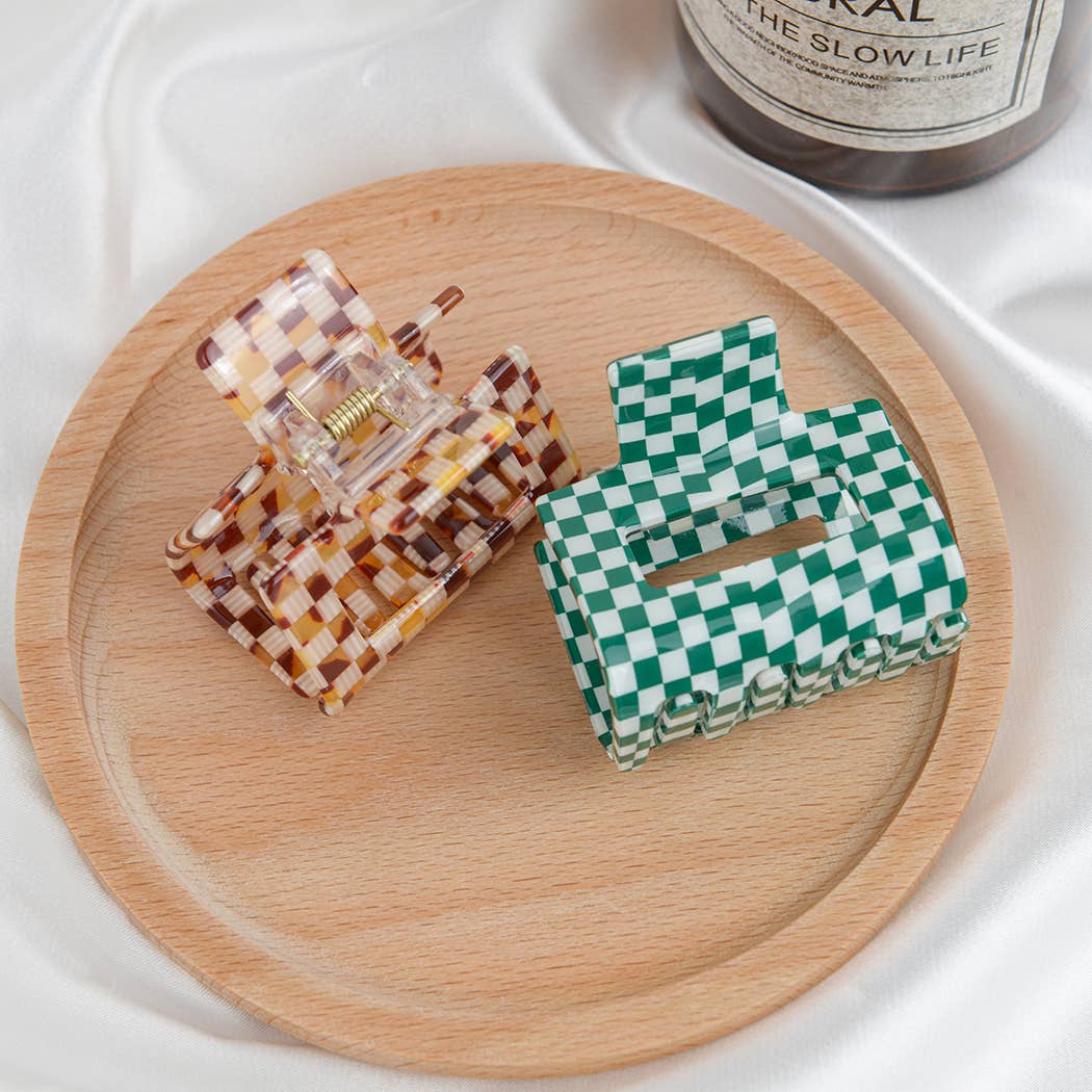 Pince à cheveux carrée en damier Vert - DupontDupont