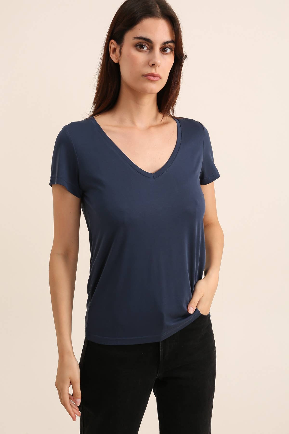 T-SHIRT COL V CUPRO