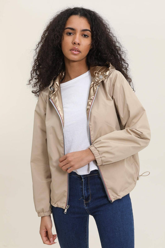 Veste imperméable réversible courte à capuche: Or