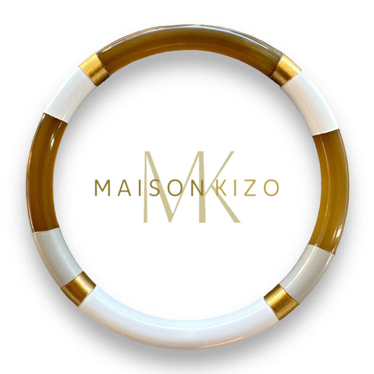 Jonc laqué en corne de buffle Blanc Doré Gris/taupe