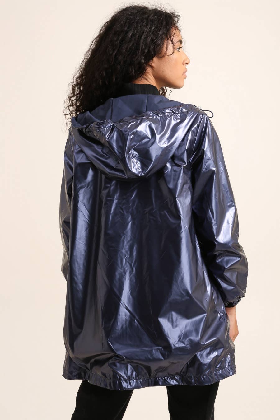 Veste imperméable réversible longue à capuche: Bleu jean