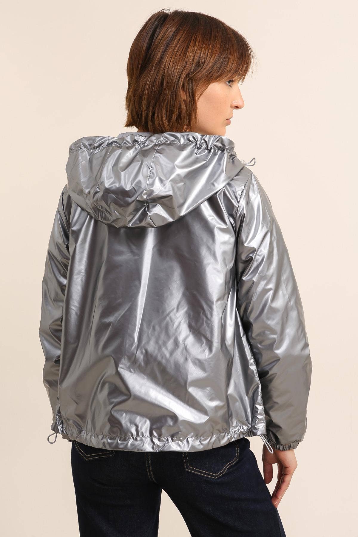 Veste imperméable réversible courte à capuche: Bleu jean