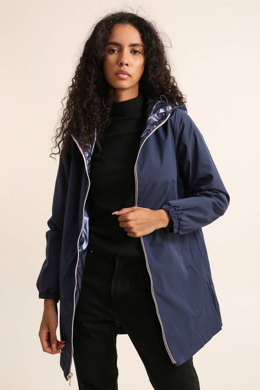 Veste imperméable réversible longue à capuche: Blanc