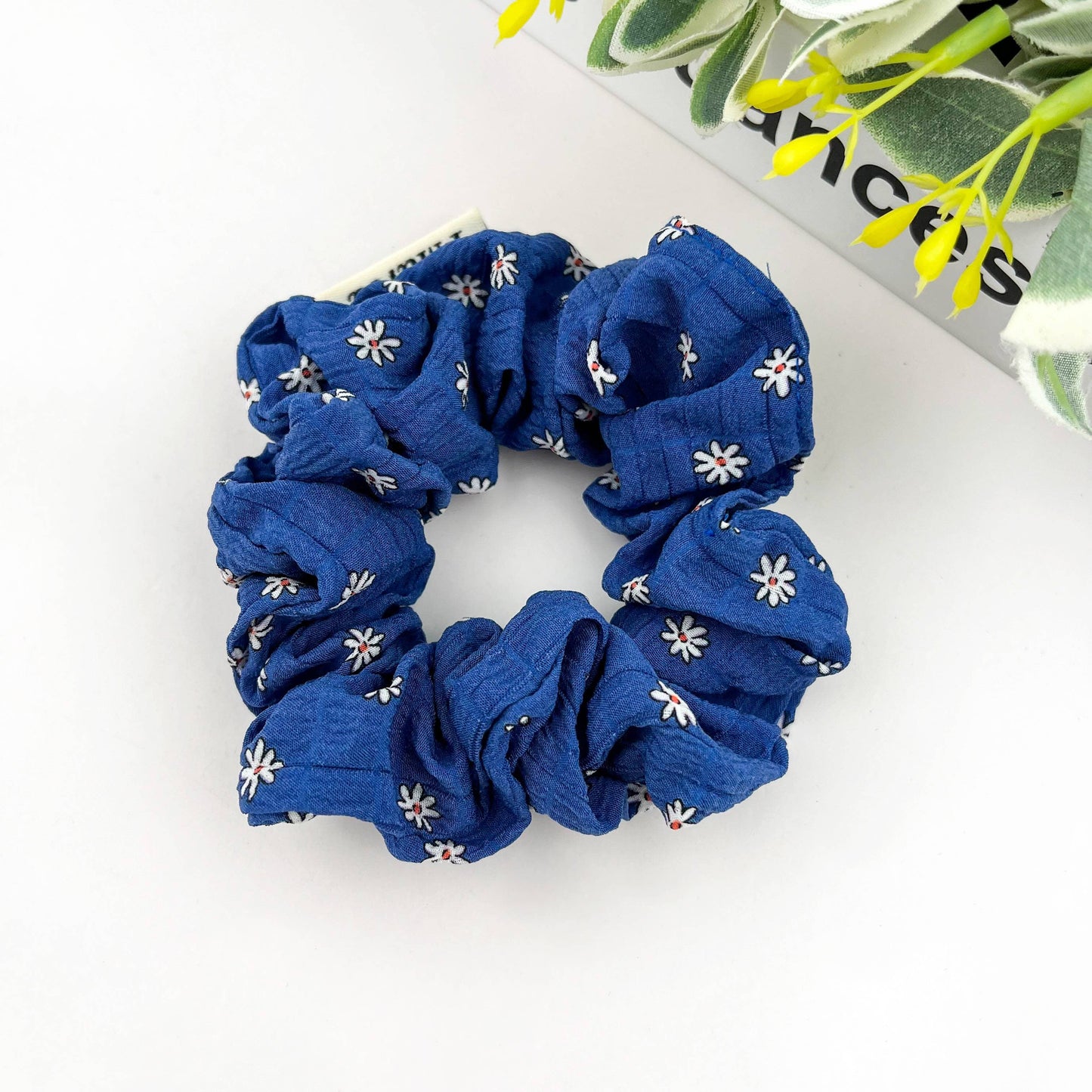 Chouchou fleuri bleu et blan
