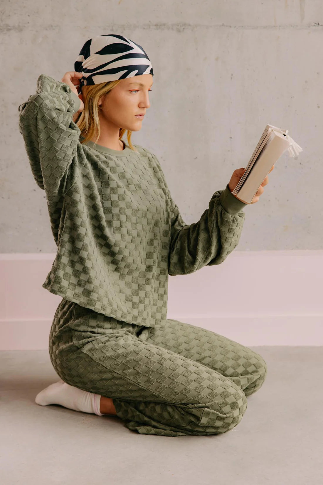 Sweat Éponge Damier - Kaki