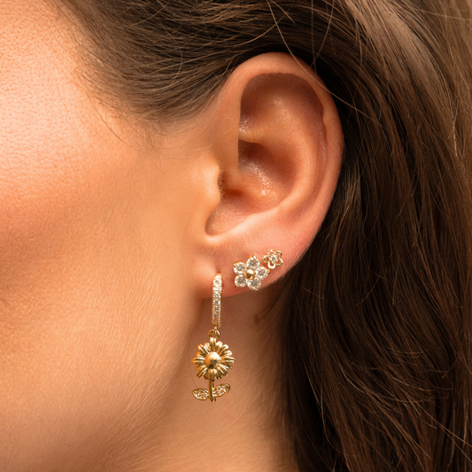 Clous d'oreilles fleur en cristal blanc