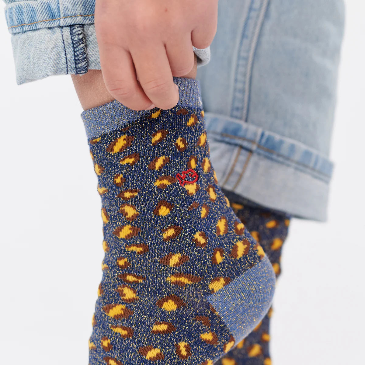 Chaussettes pailletées léopard bleu