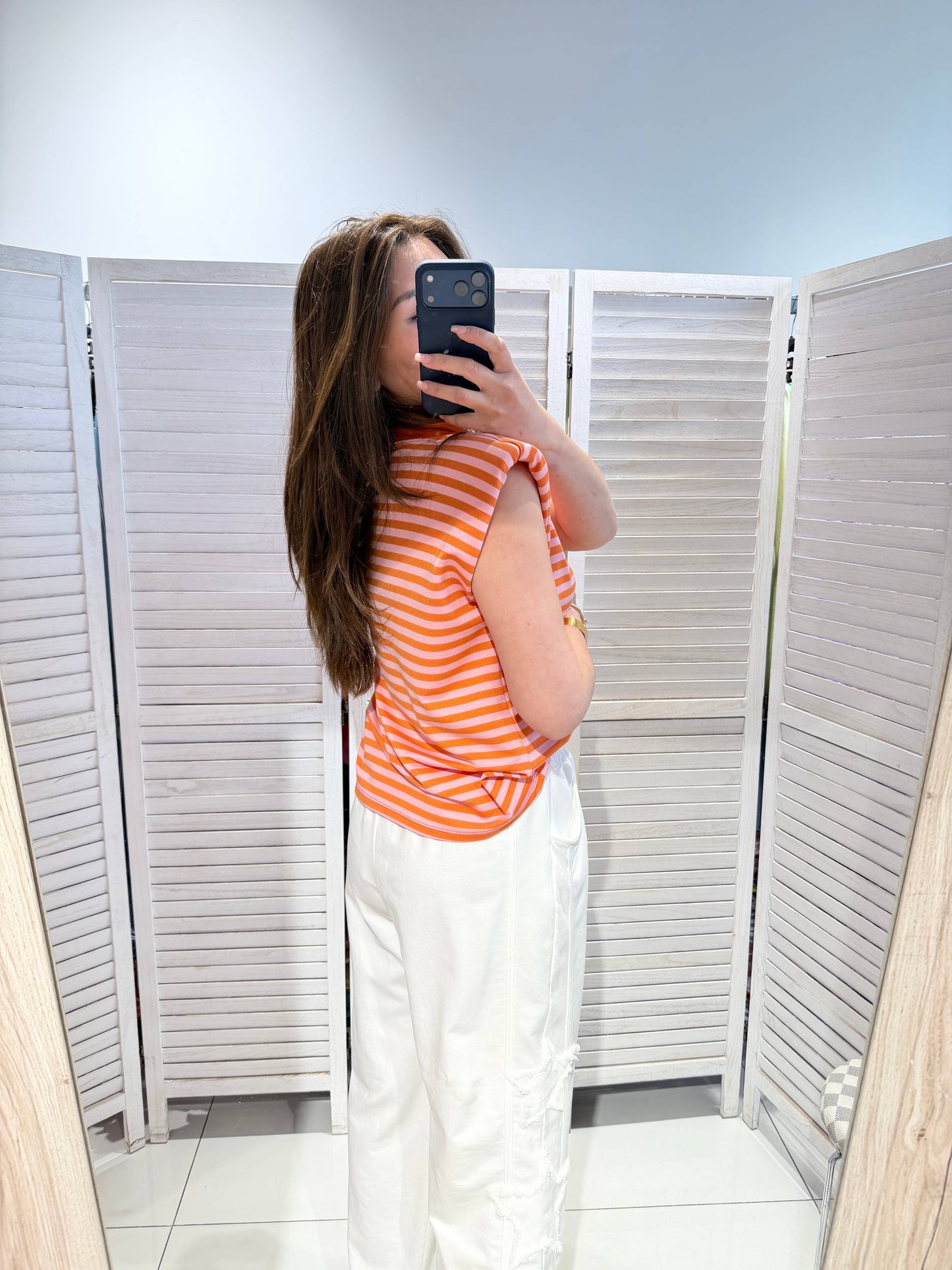 Top sans manche à rayures larges: Orange