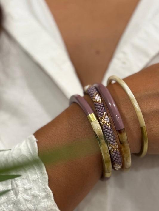 Jonc laqué en corne de buffle Mauve poudré