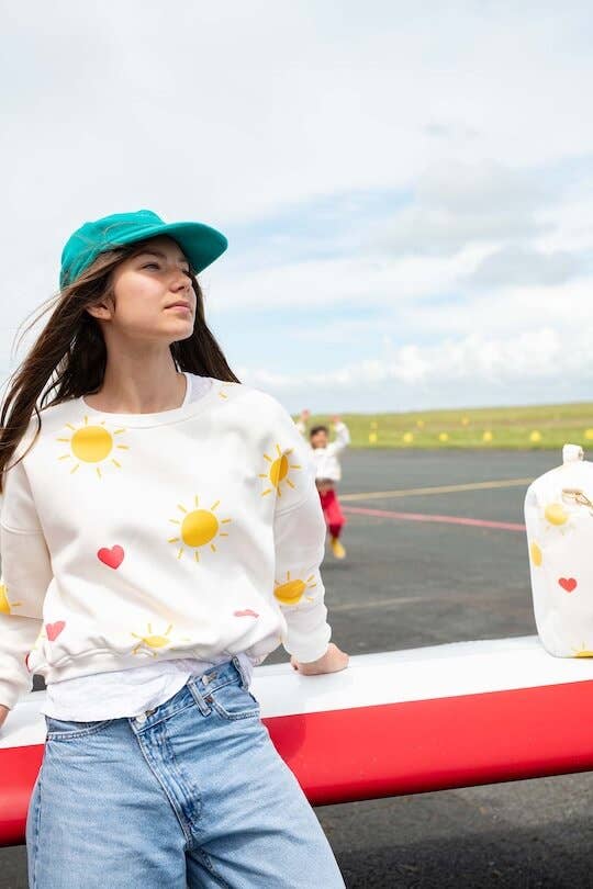 Sweat Femme Oversize Coton Soleil et Coeur - Sunny Heart: S - DupontDupont