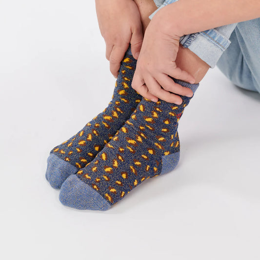 Chaussettes pailletées léopard bleu