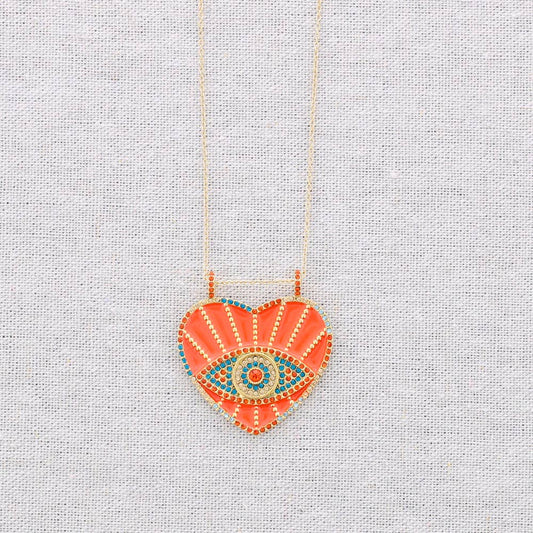 Collier en acier avec pendentif en émail Turkish Eye: Orange