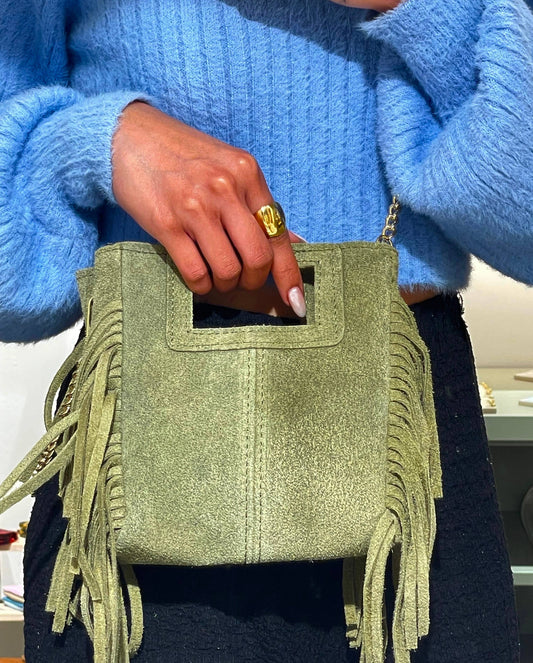 Sac en daim franges Bordeaux