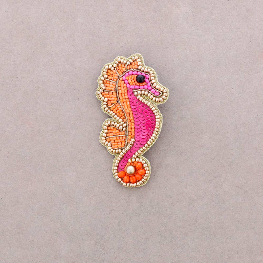 Broche Hippocampe Paillettes Fushia