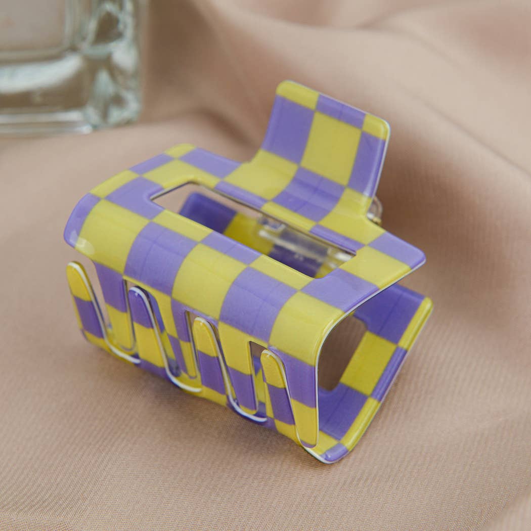 Pince à cheveux carrée damier violet