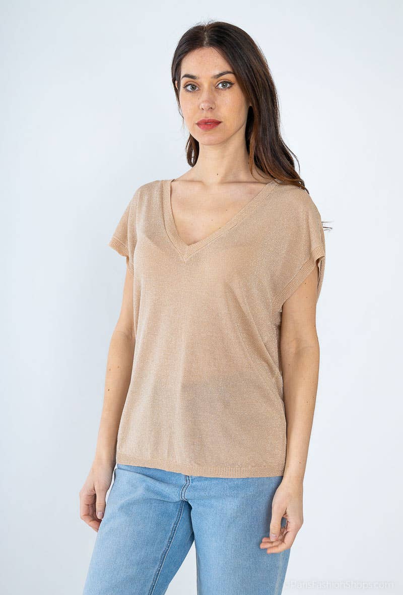 Top en maille Lurex: Beige