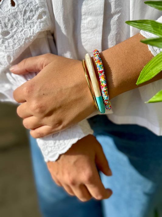 Jonc laqué en corne de buffle Turquoise: C26-M - DupontDupont